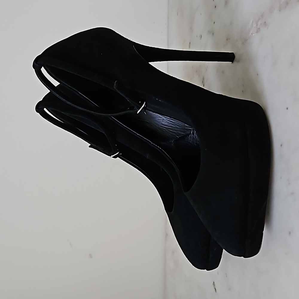 GIUSEPPE ZANOTTI: black suede pointed toe platform heels